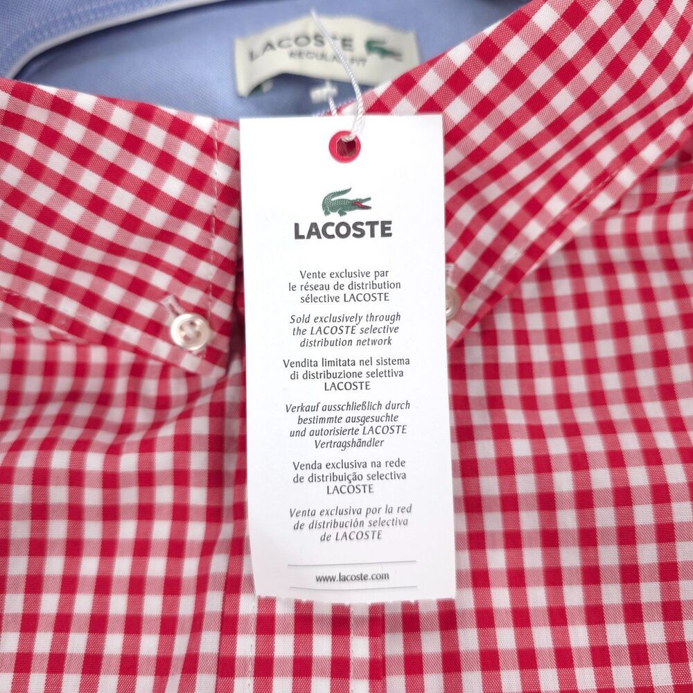 NWT Lacoste Regular Fit Check Sport Shirt Goji Red White Plaid Preppy Academia - Picture 11 of 11